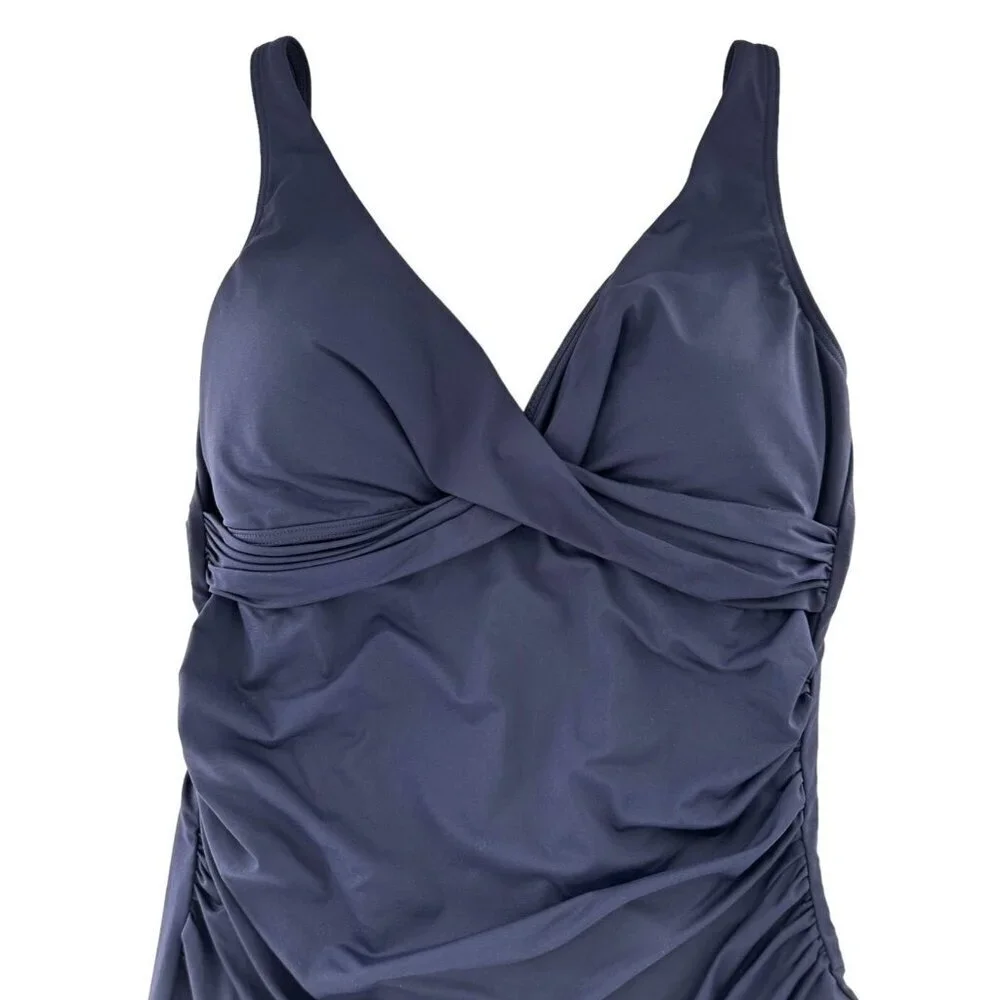 Sea Level Navy Blue Cross Front Shirred One Piece Convertible Swimsuit Size 18